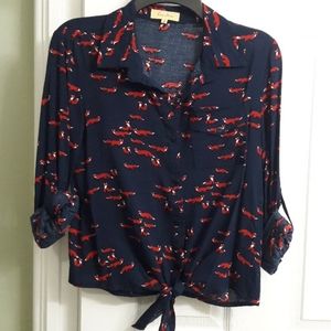 Fox print button down